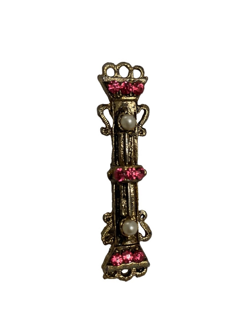 Vintage 80’s Filigree Baroque Metal Pearls and Rhinestone STICK PIN
